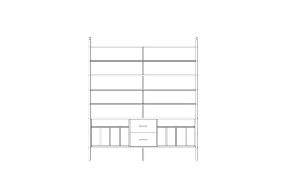 Grand bookcase in birch plywood, 214 x 189 cm, floor to ceiling open shelving
