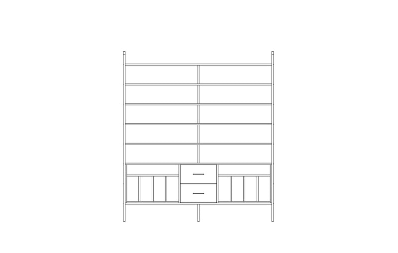 Grand bookcase in birch plywood, 214 x 189 cm, floor to ceiling open shelving