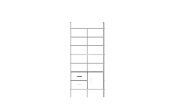 Grand bookcase in birch plywood, 214 x 97 cm, floor to ceiling open shelving