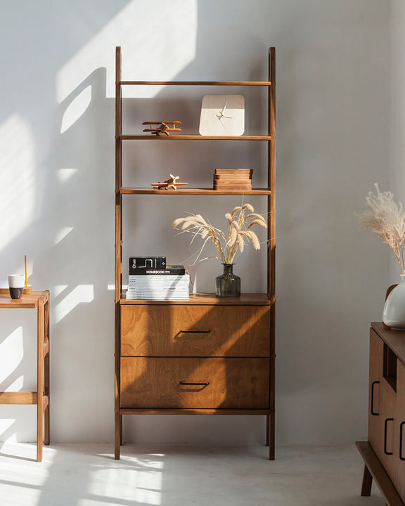 Mid-Century Plywood Bookcase with Drawers