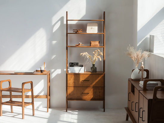 Mid-century modern bookcase with drawers tall bookshelf storage Mid-century modern bookcase with drawers tall bookshelf storage