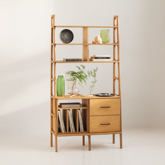 Mid-Century-Bücherregal Maxi: Schubladen und Vinyl-Aufbewahrung – Plywood Project