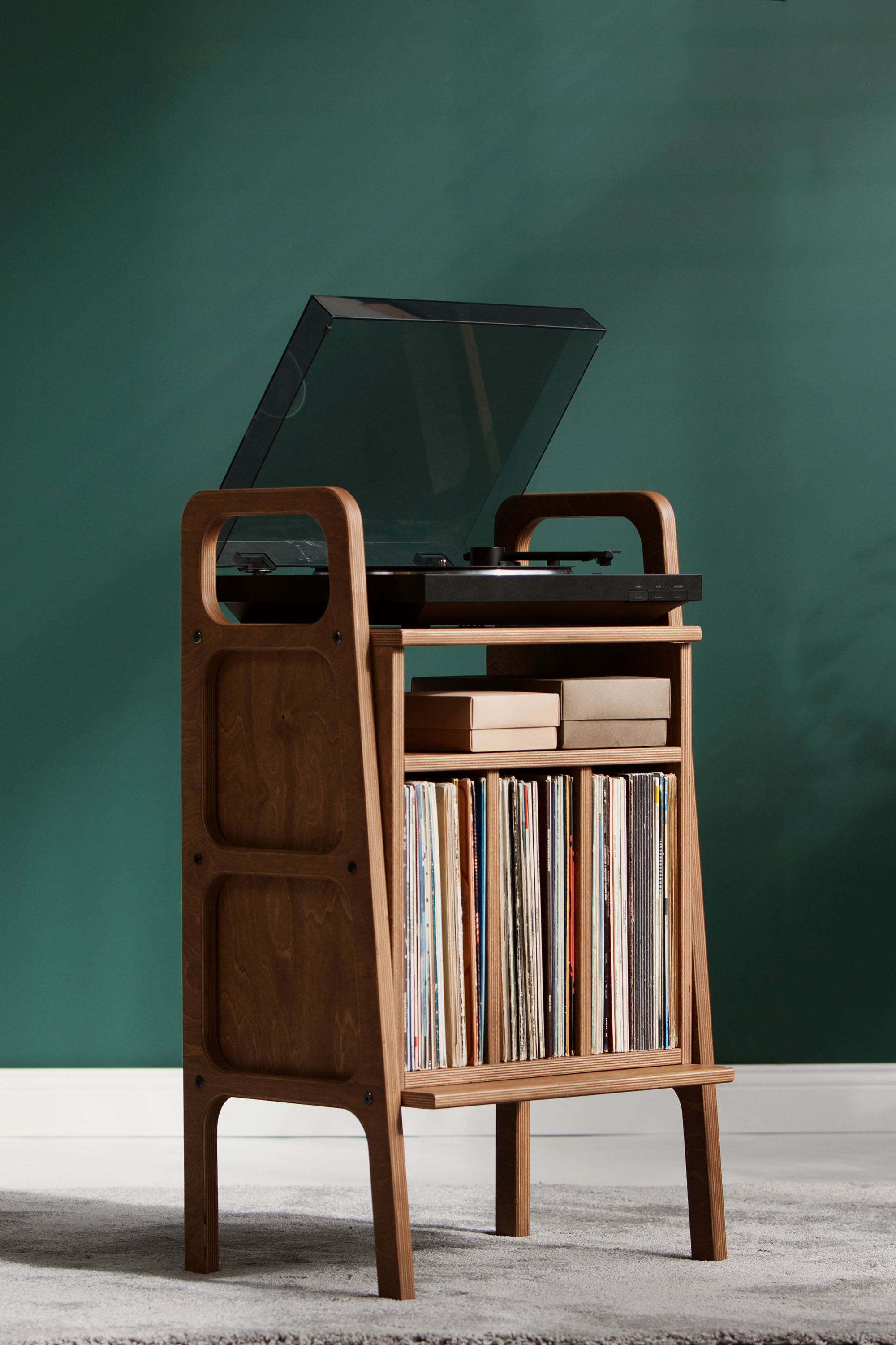 Mid-Century Modern Vinyl Record Cabinet: Bookcase Mini with Vinyl Box
