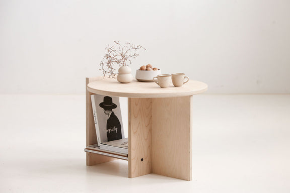 Custom round coffee table Europe mid-century style with natural finishes