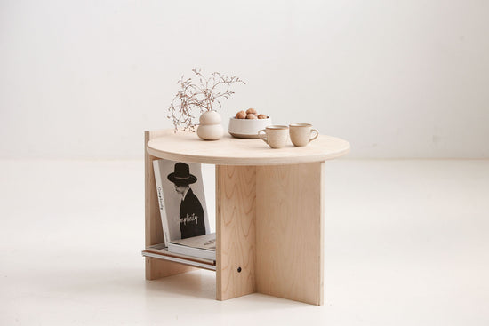 Custom round coffee table Europe mid-century style with natural finishes