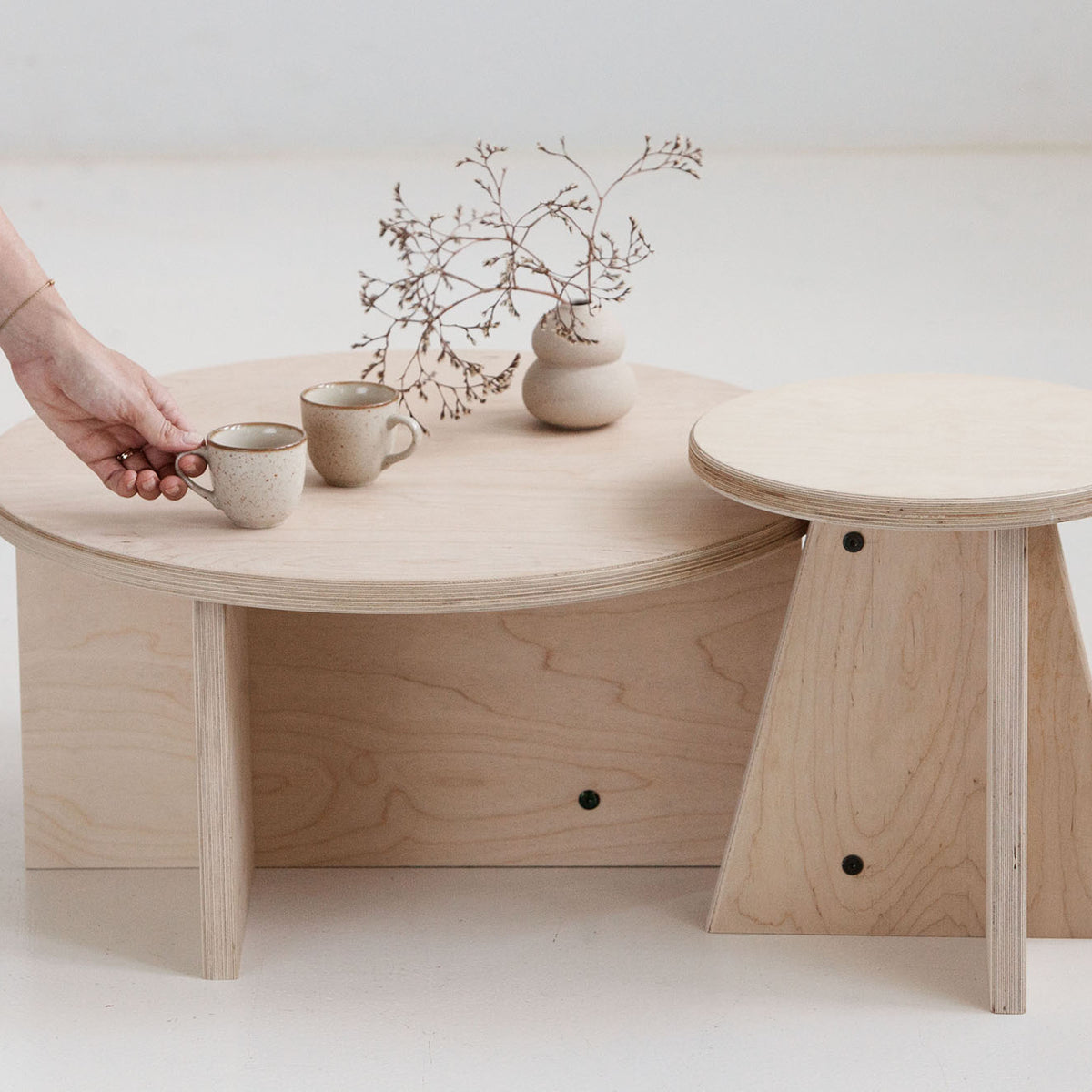 Small bedside table Japandi design handmade in Europe from plywood
