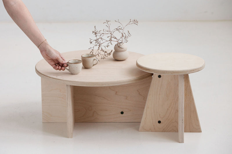 Small bedside table Japandi design handmade in Europe from plywood