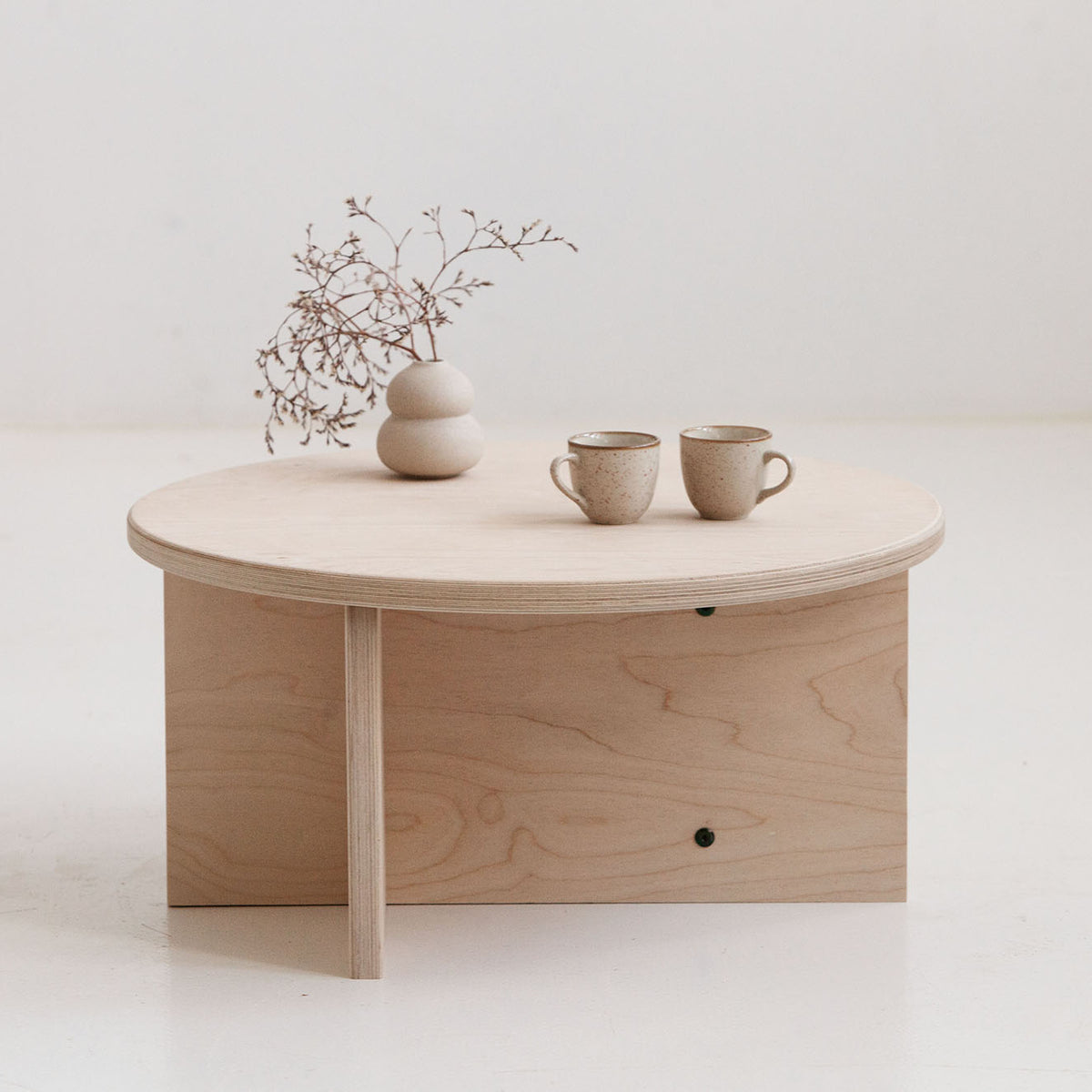 Custom Japandi style round coffee table Europe in natural wood finish