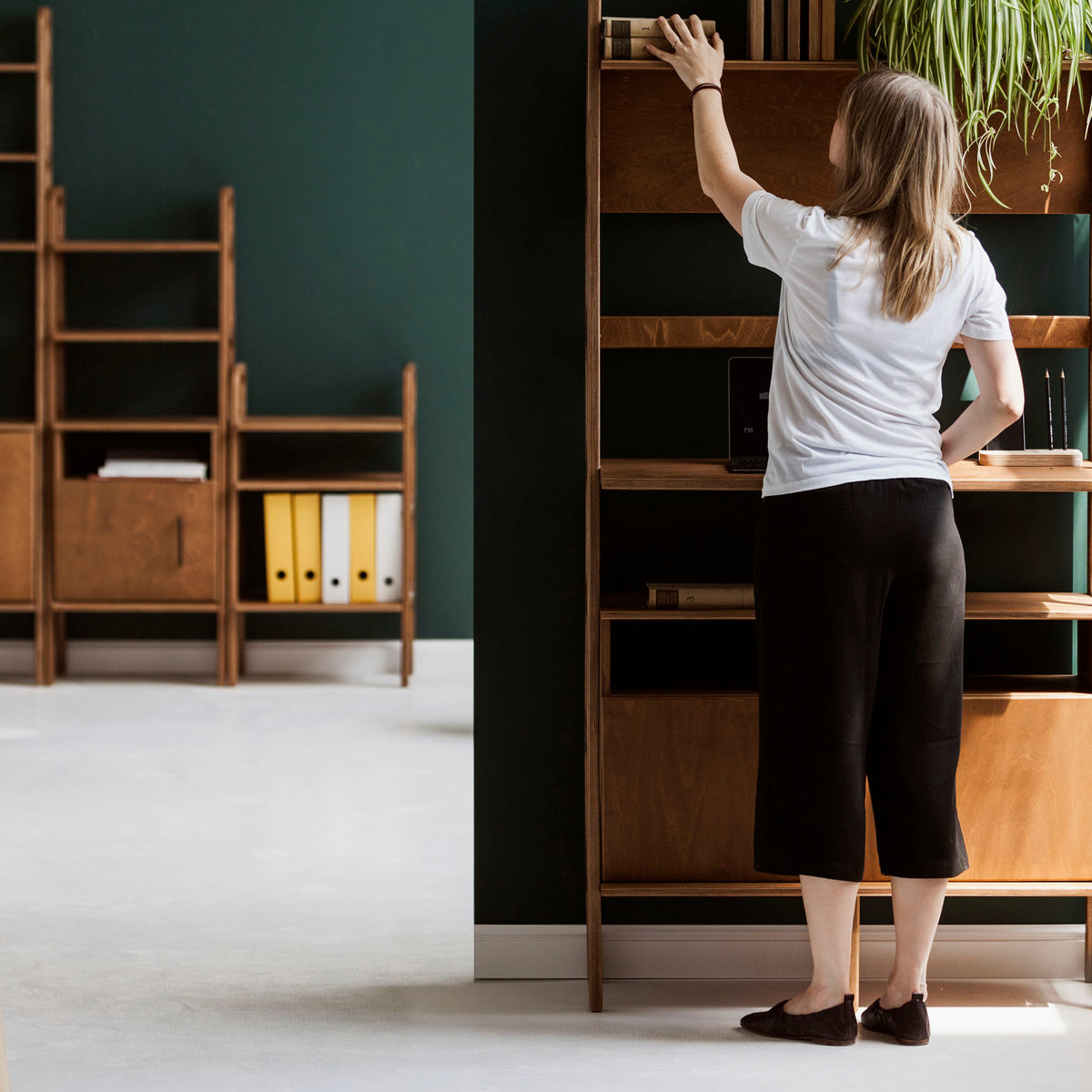 mcm-wooden-desk-with-bookcase-at-home