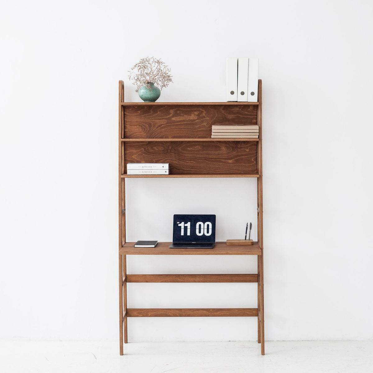Mid-Century Desk with Shelves, Maxi, 190 cm, in birch plywood (view 2)