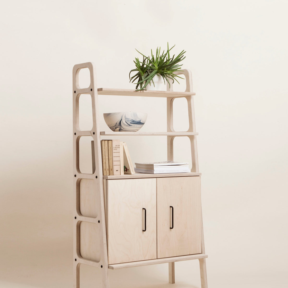 Midi Bookcase with cabinet, 140 cm, in birch plywood (view 5)
