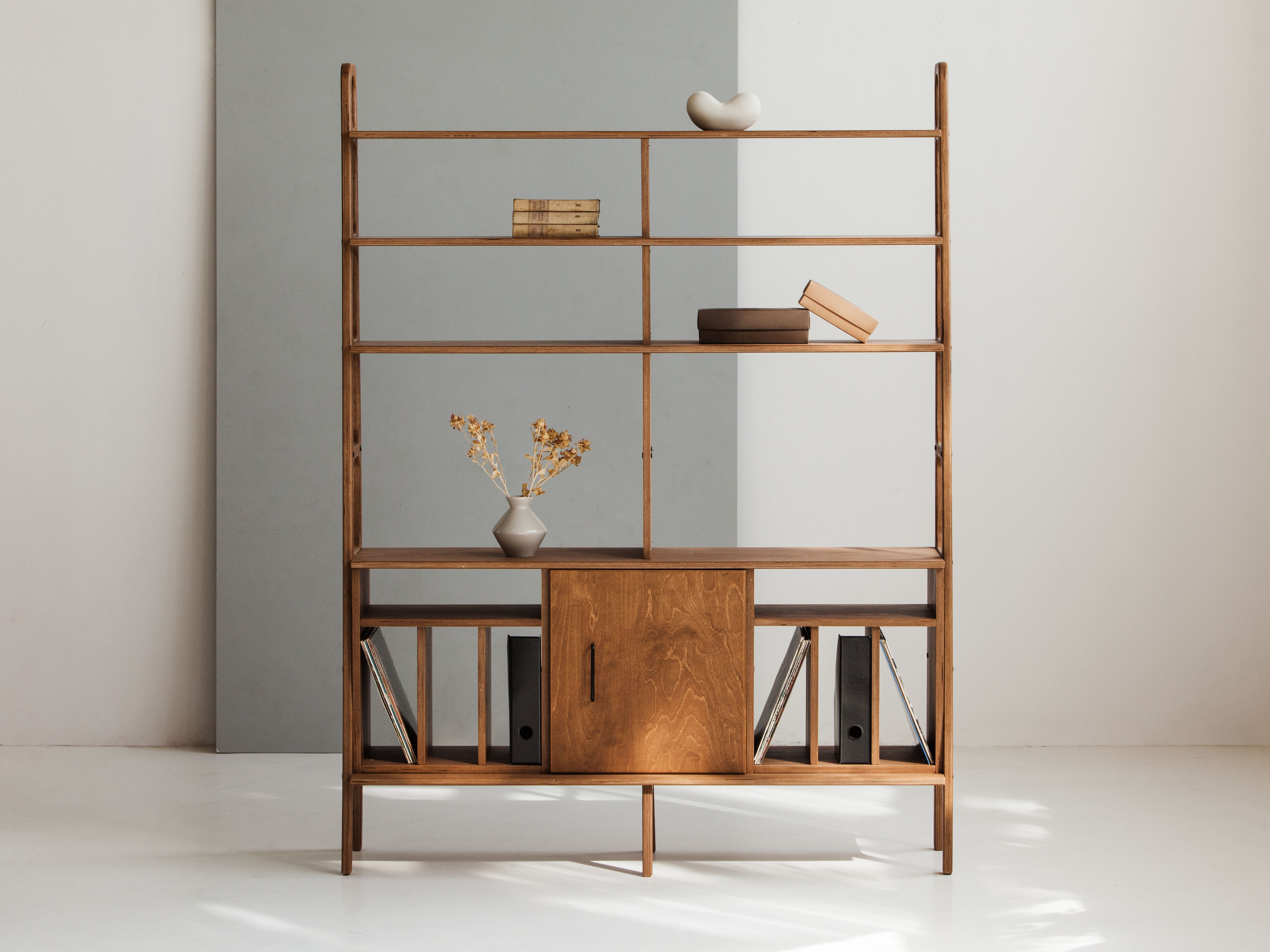 Maxi Bookcase Stylish Mid Century Drawers and Vinyl Storage