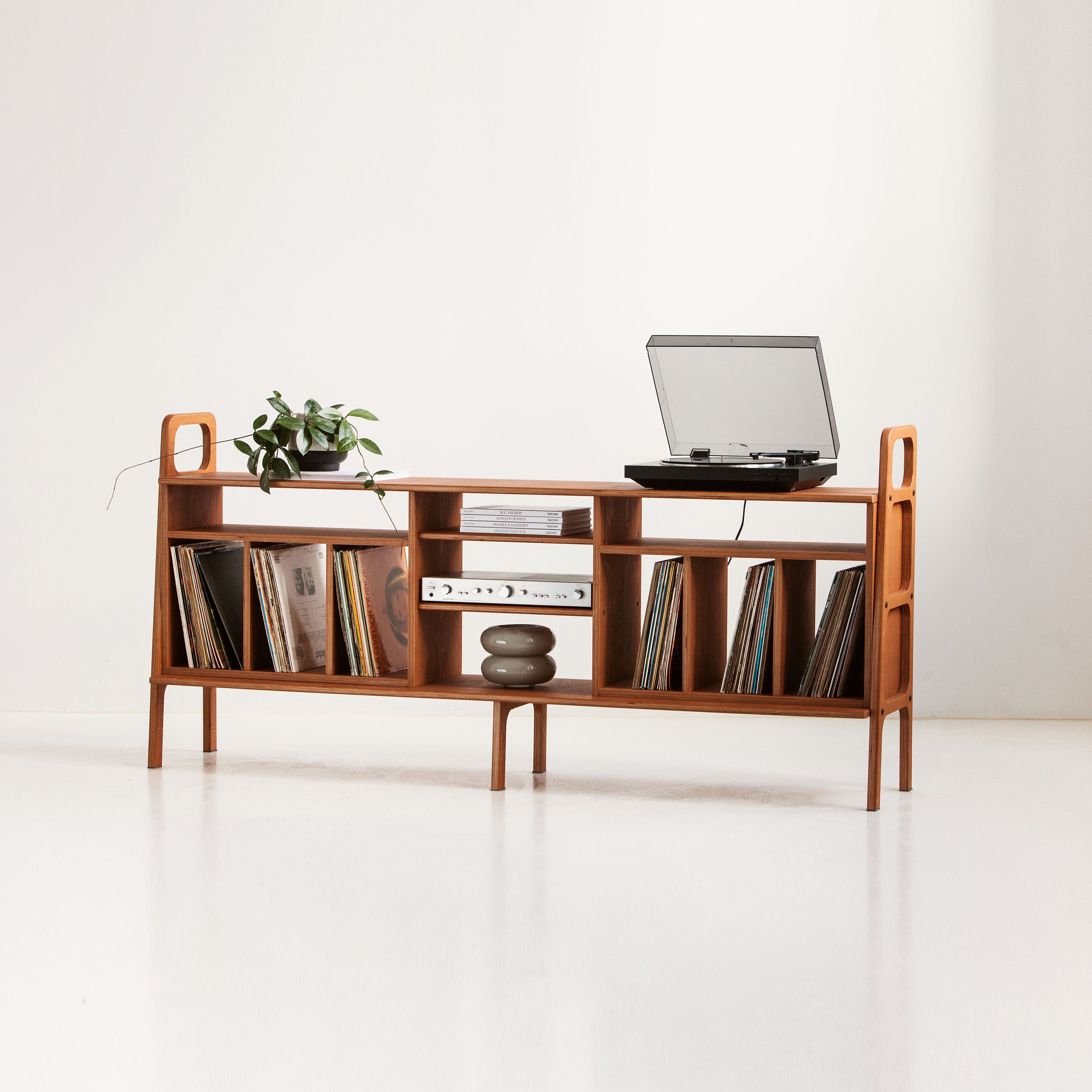 Wooden Media Rack スペースエイジ モダン ミッドセンチュリー Mid-century solid wood record player stand with vinyl storage