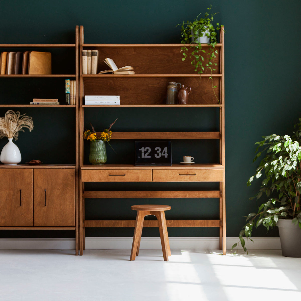 mid-century-wooden-bookcase-with-drawers-and-desk