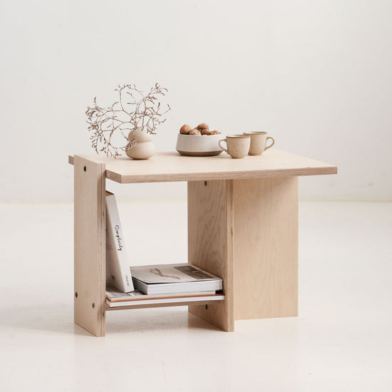 Scandinavian side table handmade in Europe from birch plywood with natural oil-wax finish