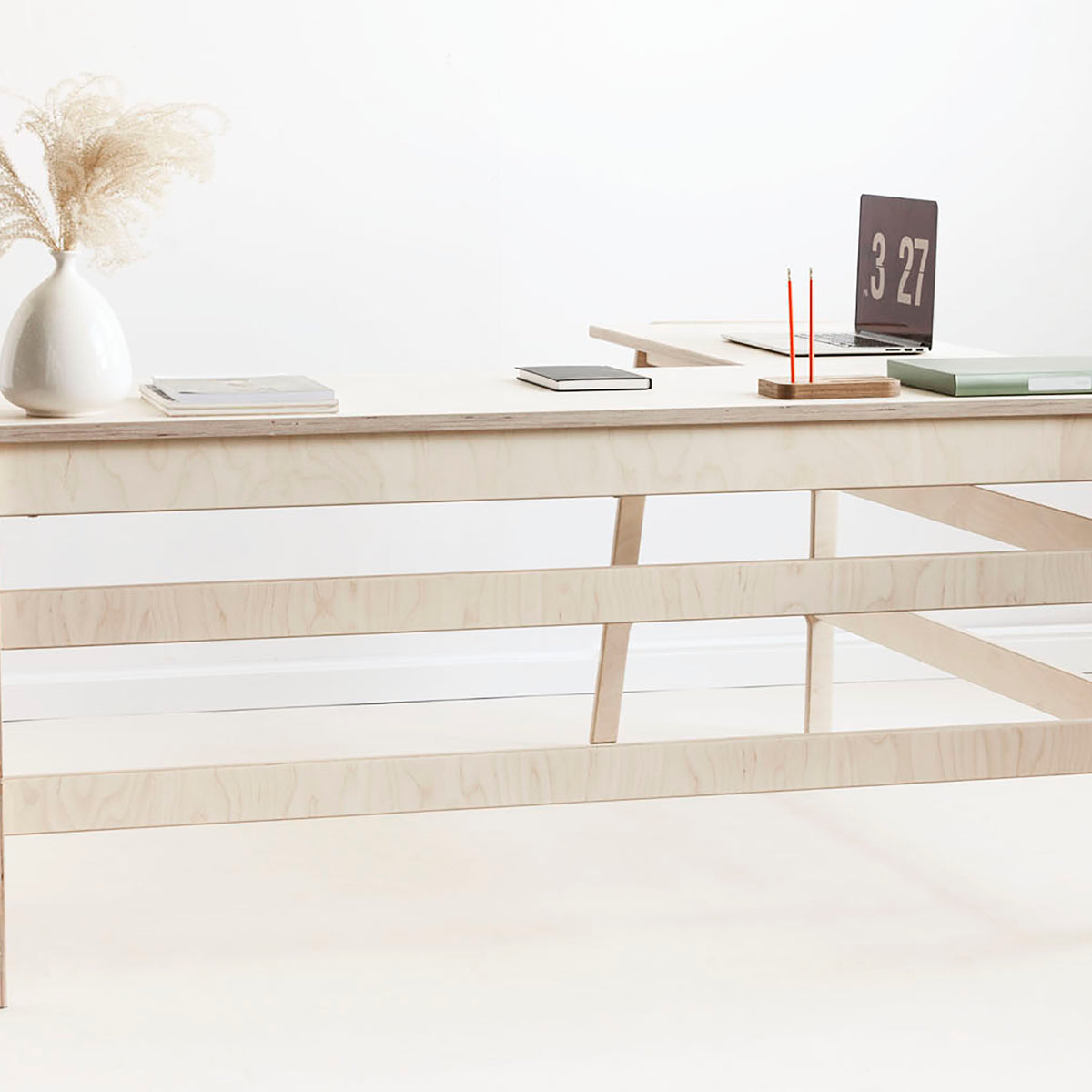 Mid-Century L-Shape Desk, 65/65, in birch plywood (view 2)