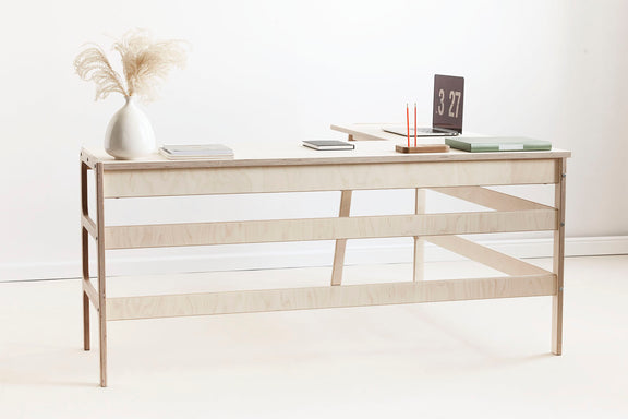 Mid-Century L-Shape Desk, 65/65, in birch plywood (view 2)