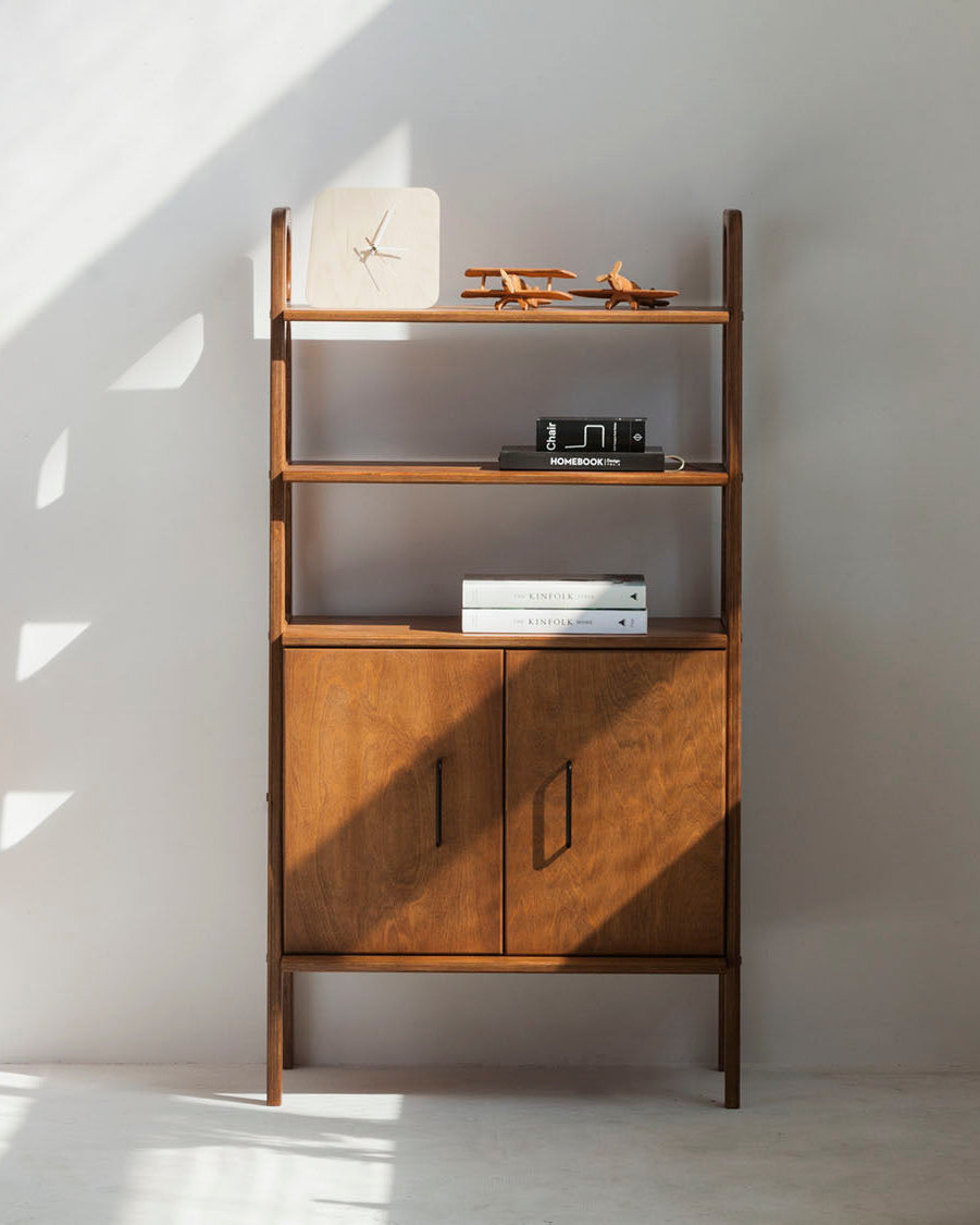 Midi Bookcase with cabinet, 140 cm, in birch plywood