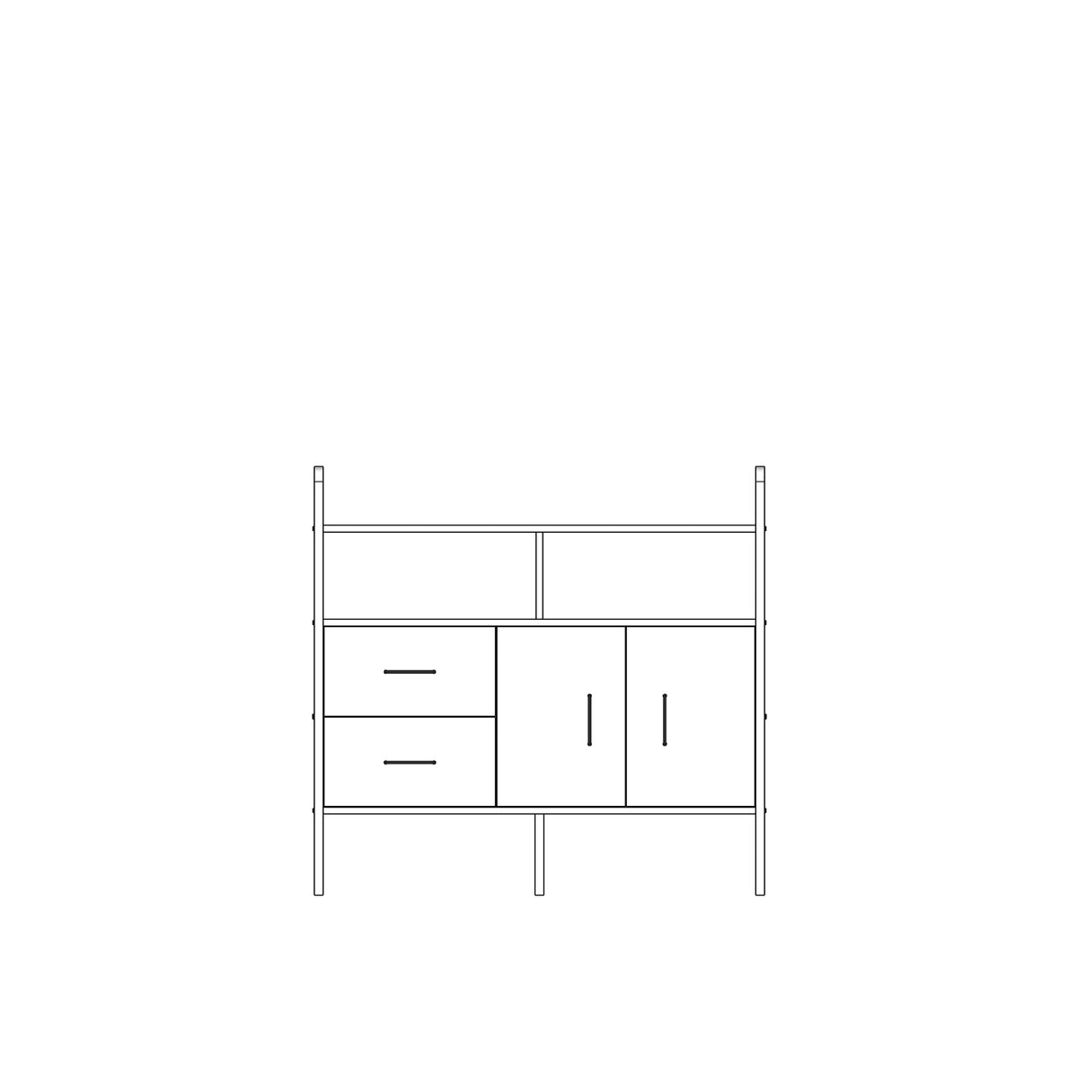 Modular wall unit in birch plywood, 114 x 120 cm, with open shelves and storage modules