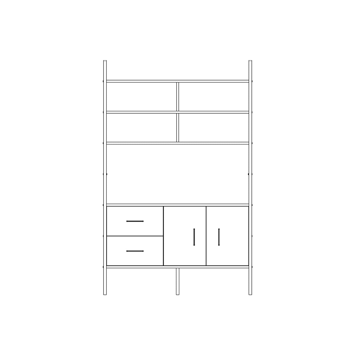 Modular wall unit in birch plywood, 190 x 120 cm, with open shelves and storage modules