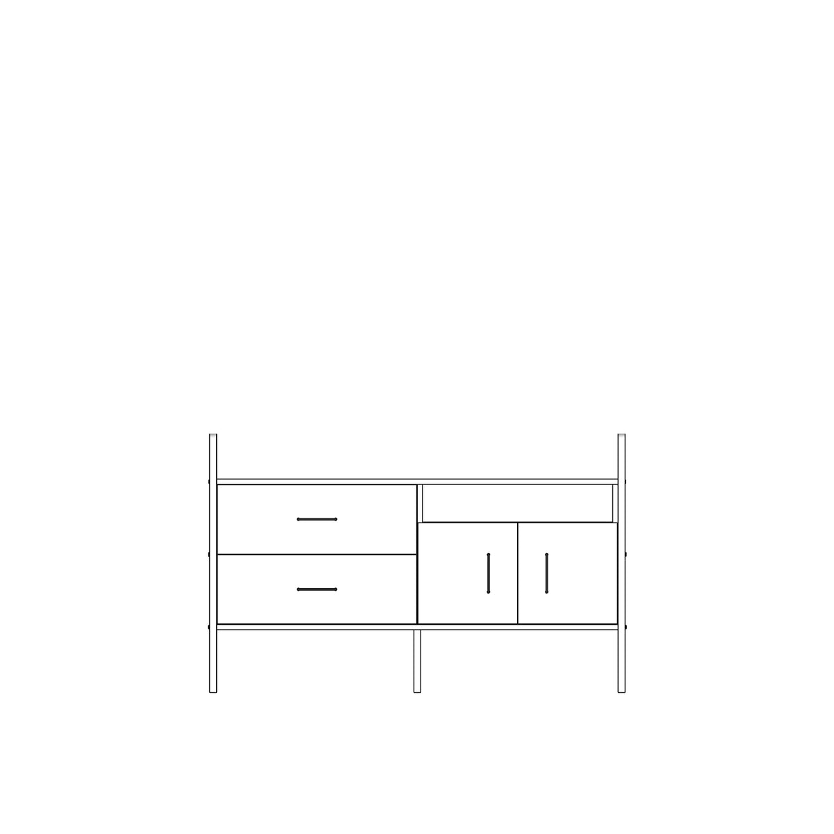 Modular wall unit in birch plywood, 90 x 143 cm, with open shelves and storage modules