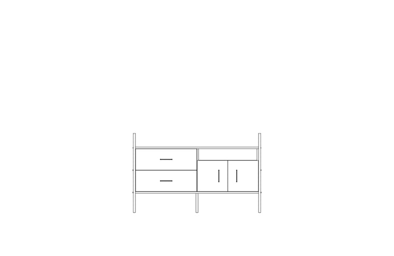 Modular wall unit in birch plywood, 90 x 143 cm, with open shelves and storage modules