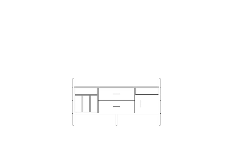 Modular wall unit in birch plywood, 90 x 166 cm, with open shelves and storage modules