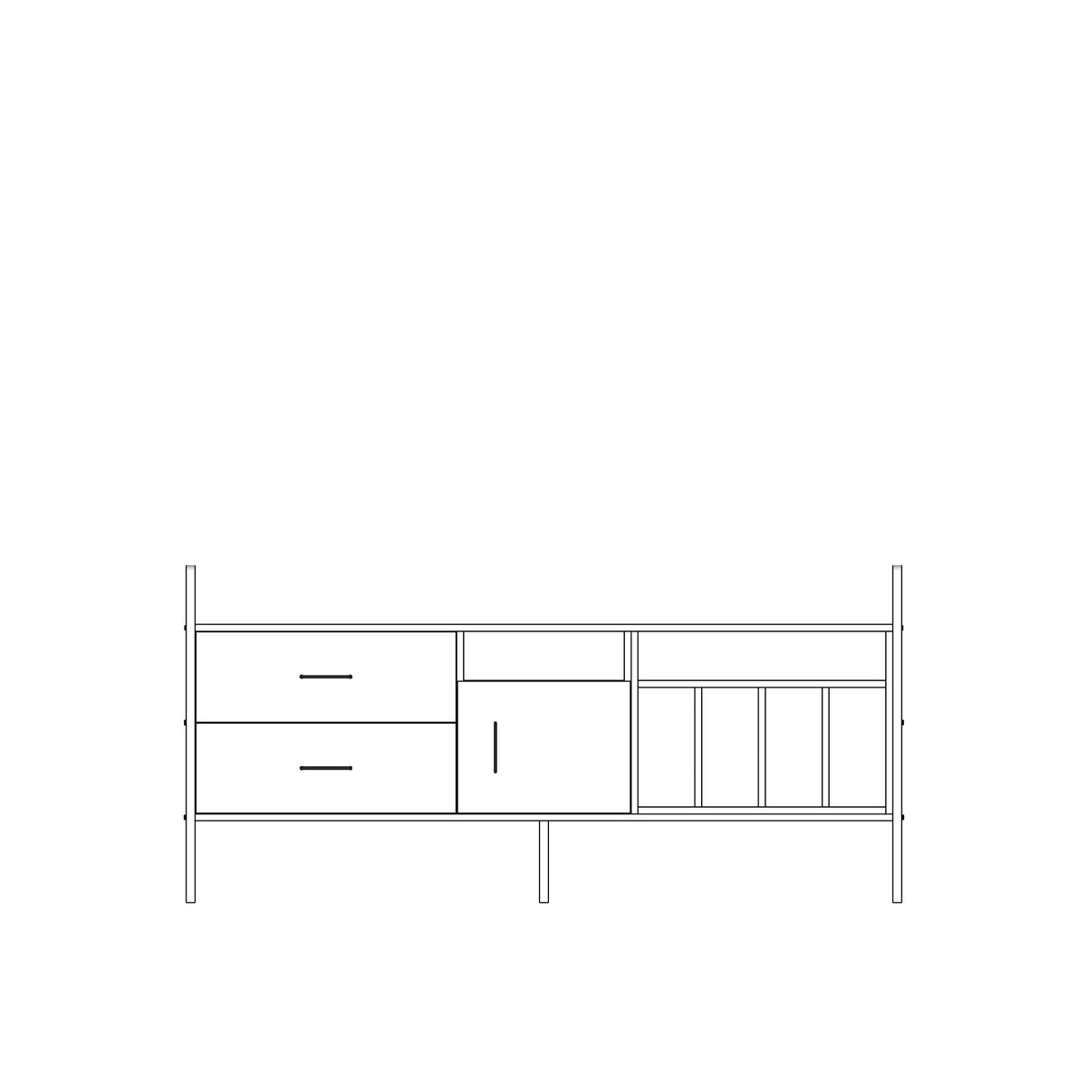 Modular wall unit in birch plywood, 90 x 189 cm, with open shelves and storage modules