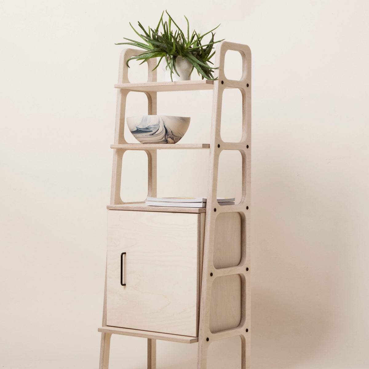 Midi Bookcase with cabinet, 140 cm, in birch plywood (view 3)