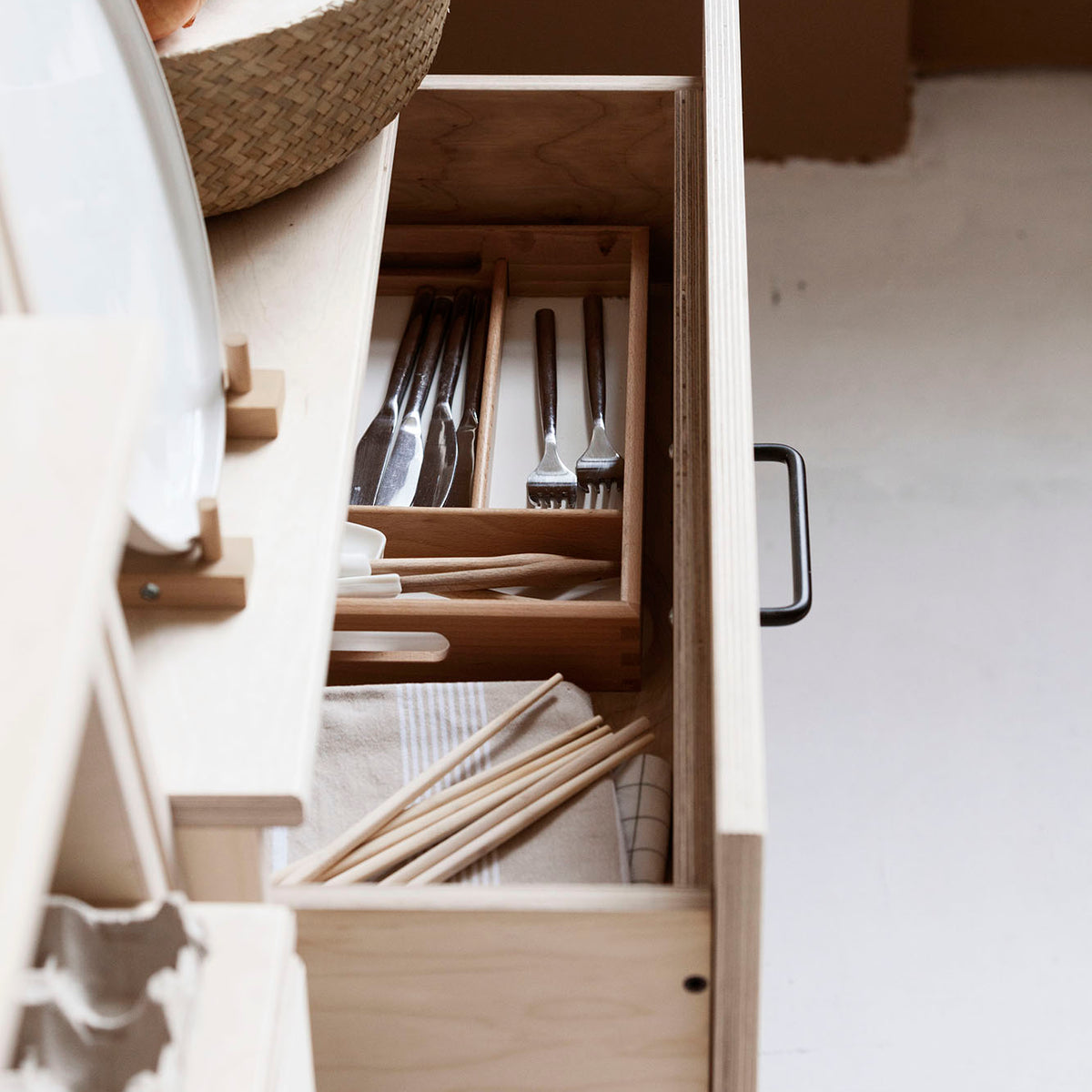open-drawer-mid-century-wooden-sideboard