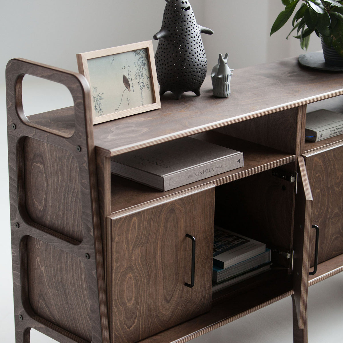 Mid-Century Credenza, Two Open Cabinets, 143 cm, in walnut birch plywood (view 3)