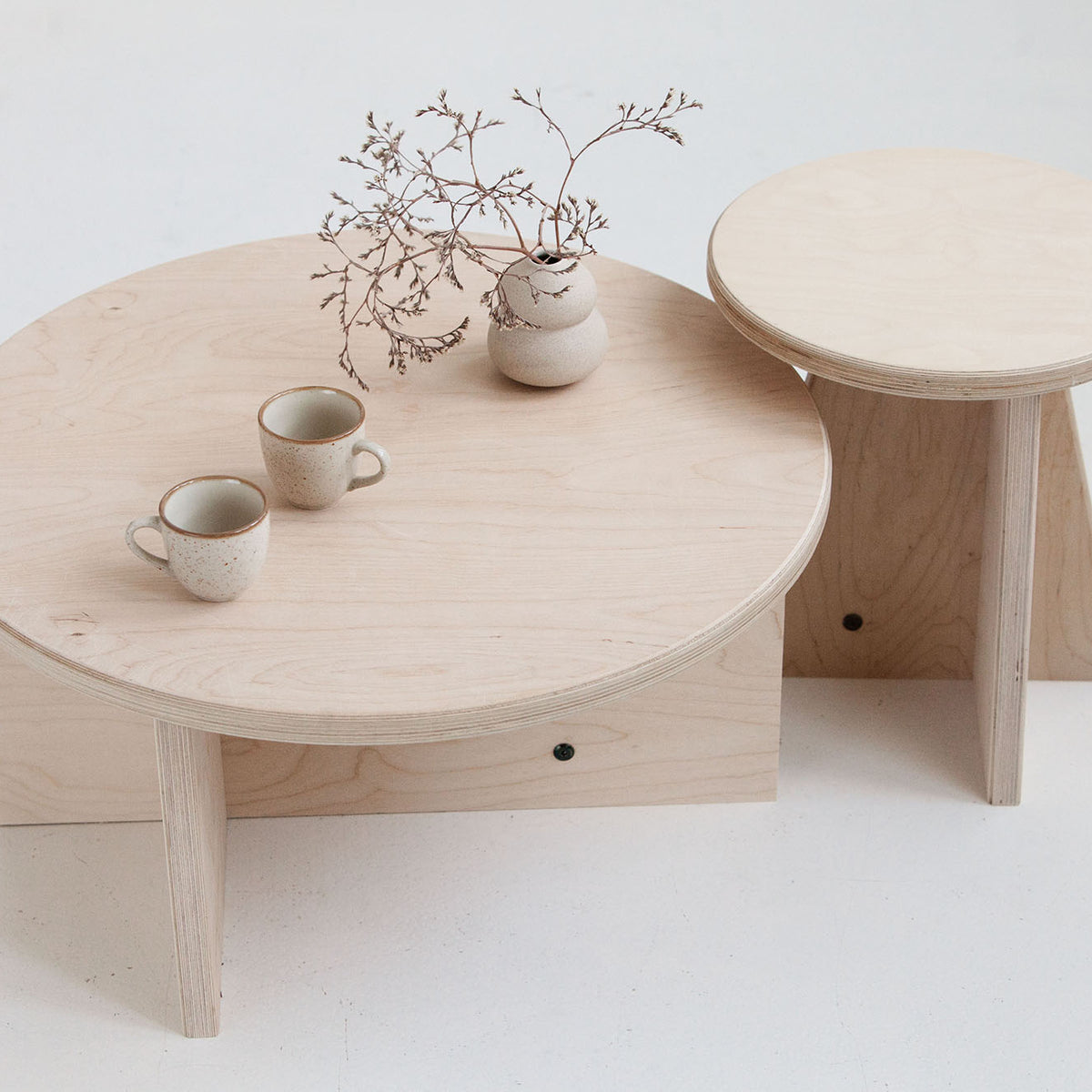 Handmade minimalist nesting coffee tables set for modern interiors