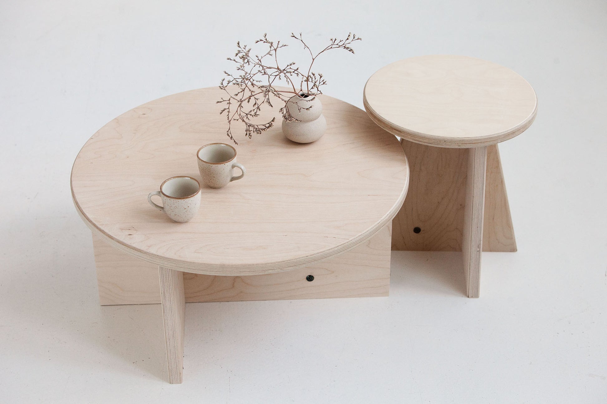 Handmade minimalist nesting coffee tables set for modern interiors