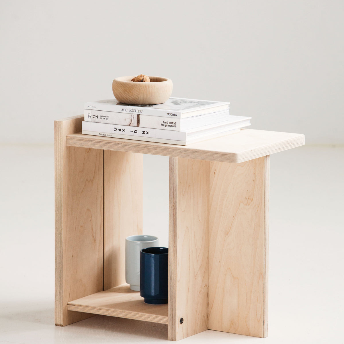 Minimalist Japandi stool made of natural birch plywood