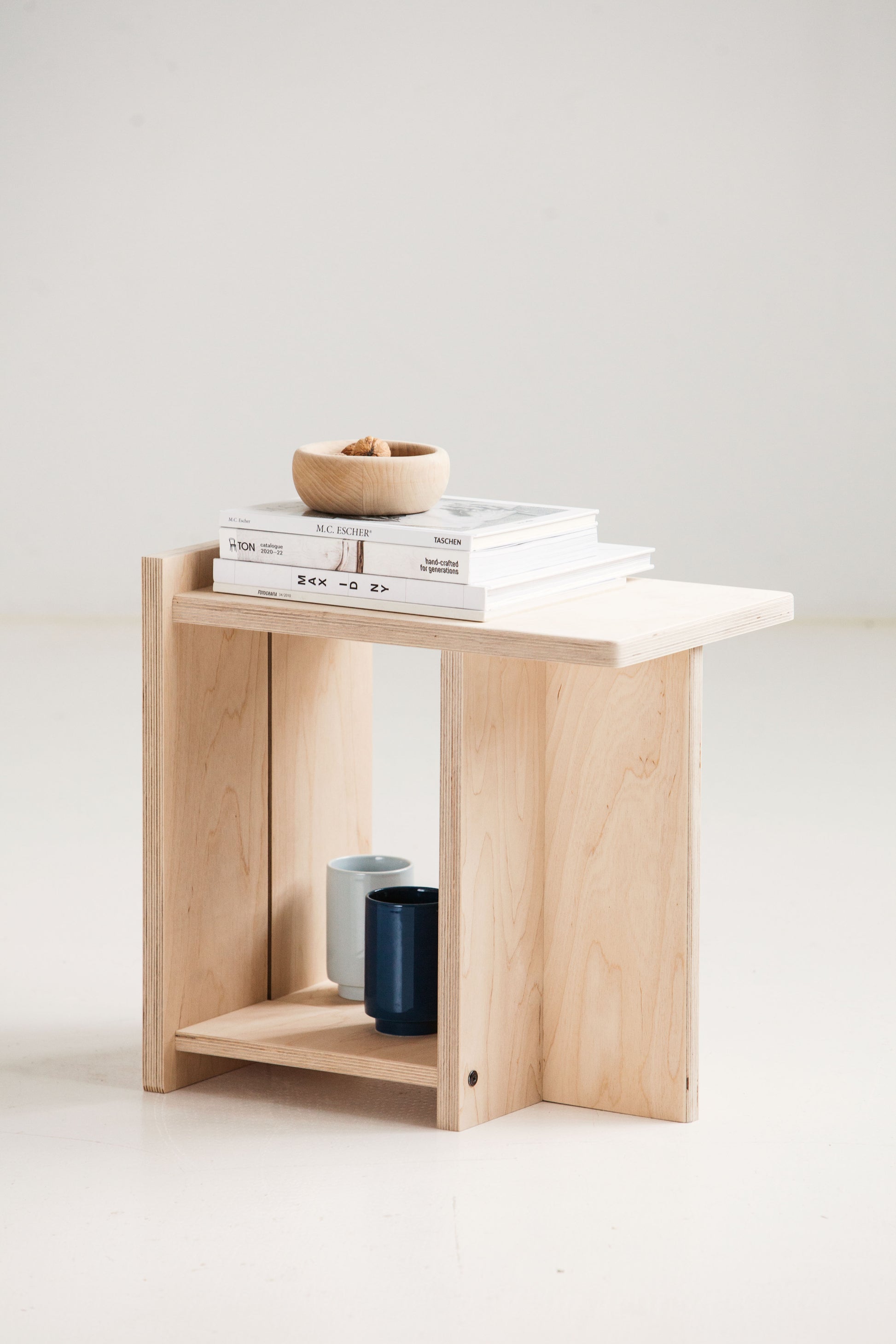 Minimalist Japandi stool made of natural birch plywood