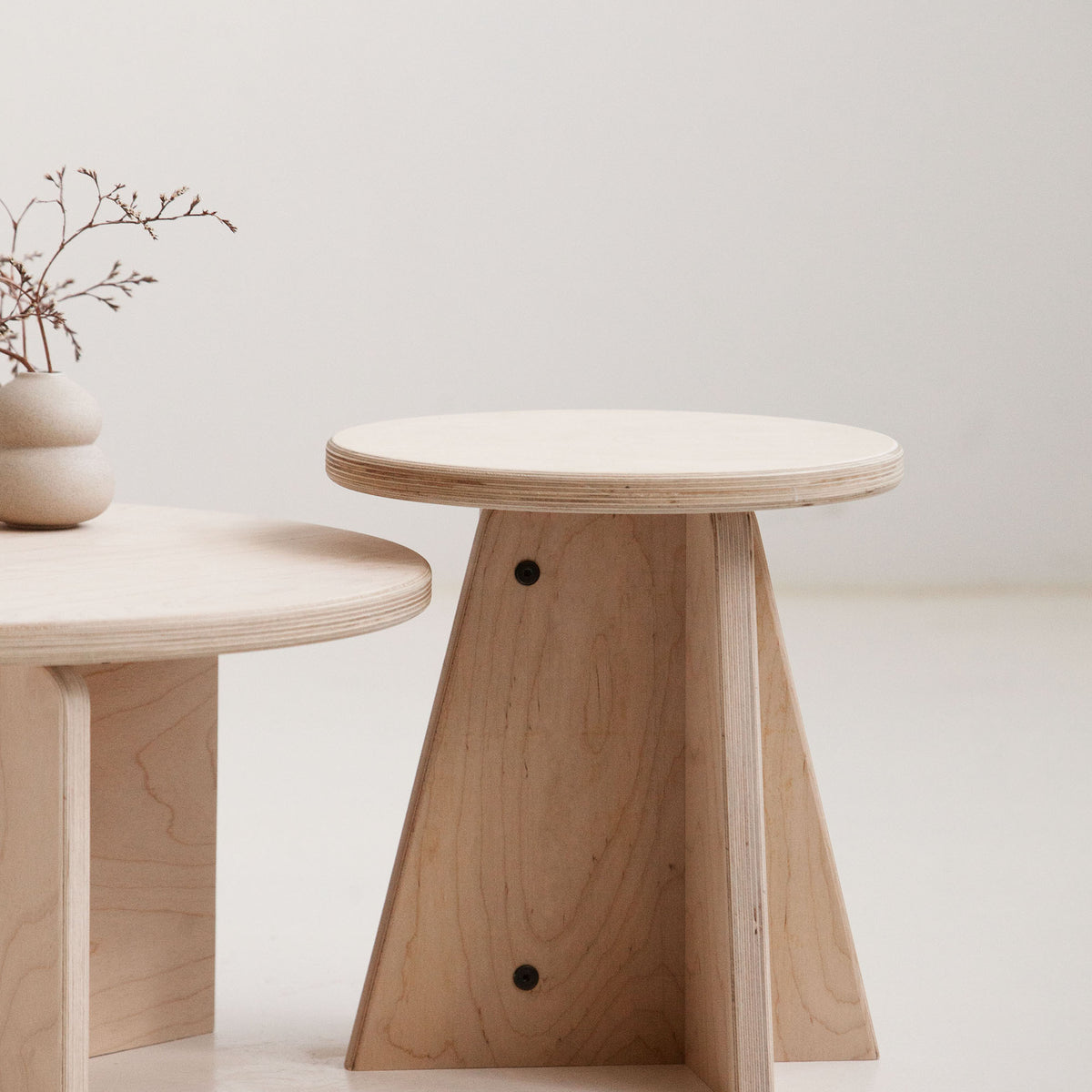 Sustainable plywood nesting side tables set with custom finishes