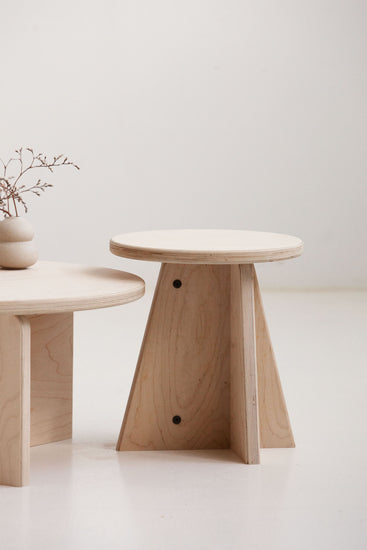 Sustainable plywood nesting side tables set with custom finishes