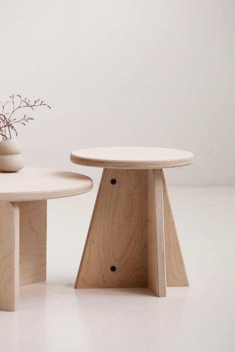Sustainable plywood nesting side tables set with custom finishes