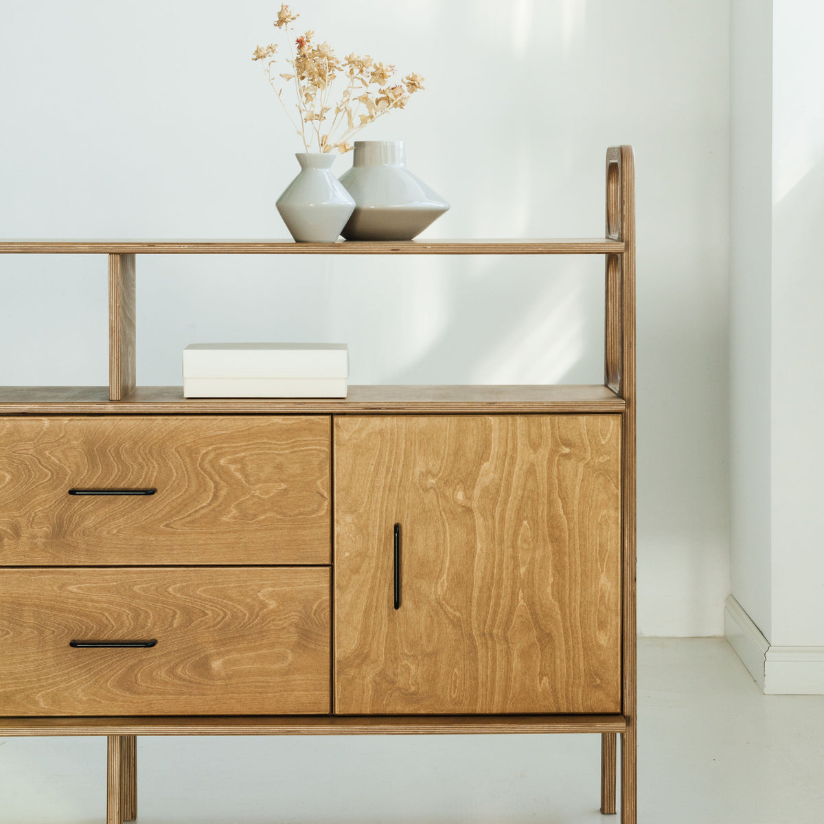 side-of-the-mid-century-modern-wooden-sideboard-oak-stain-with-cabinet-drawers-vinyl-storage