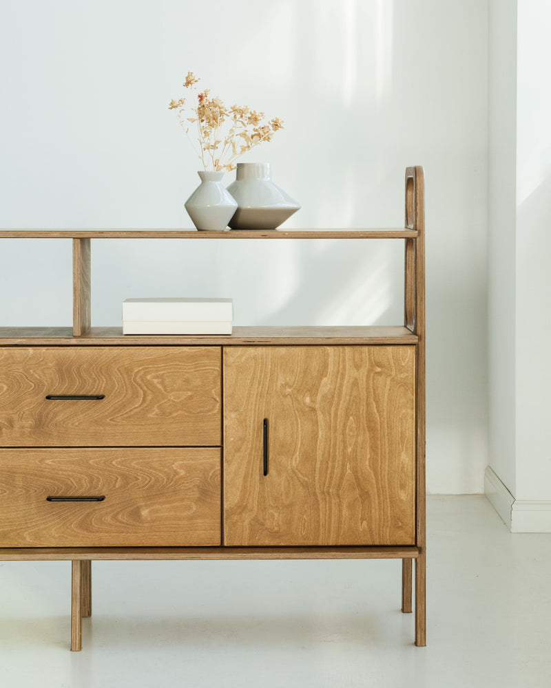 side-of-the-mid-century-modern-wooden-sideboard-oak-stain-with-cabinet-drawers-vinyl-storage