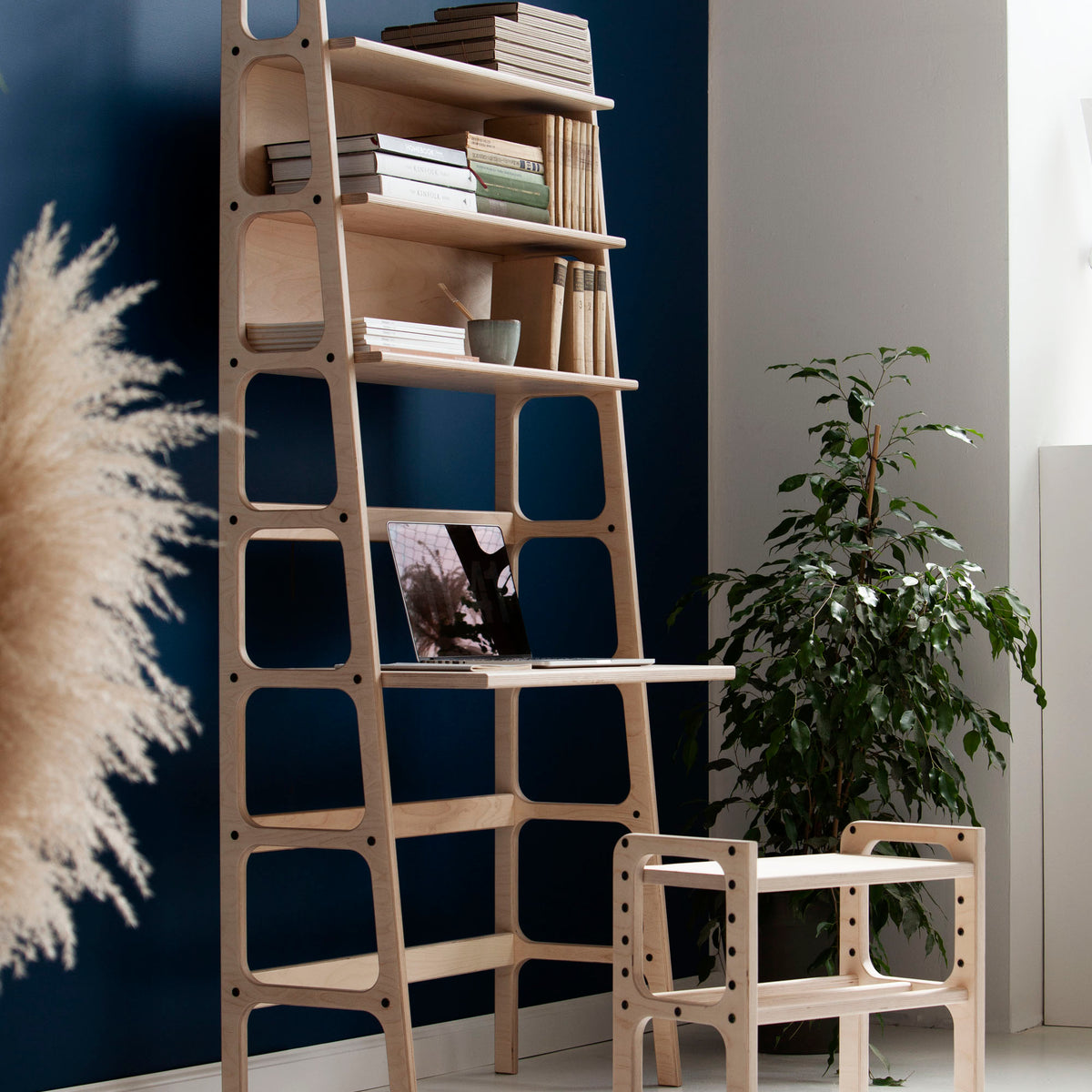 Mid-Century Desk with Shelves, Maxi, 190 cm, in birch plywood (view 3)