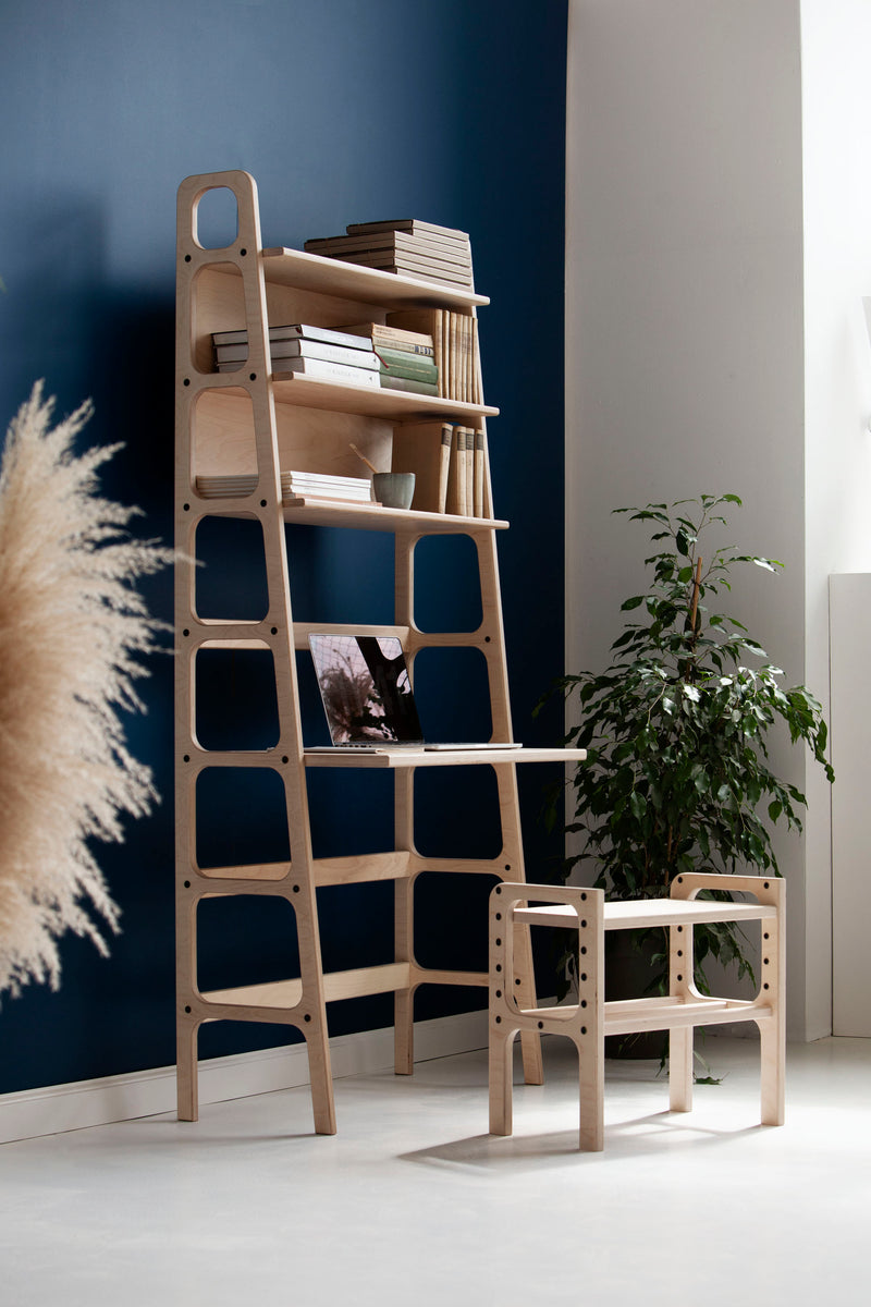 Mid-Century Desk with Shelves, Maxi, 190 cm, in birch plywood (view 3)
