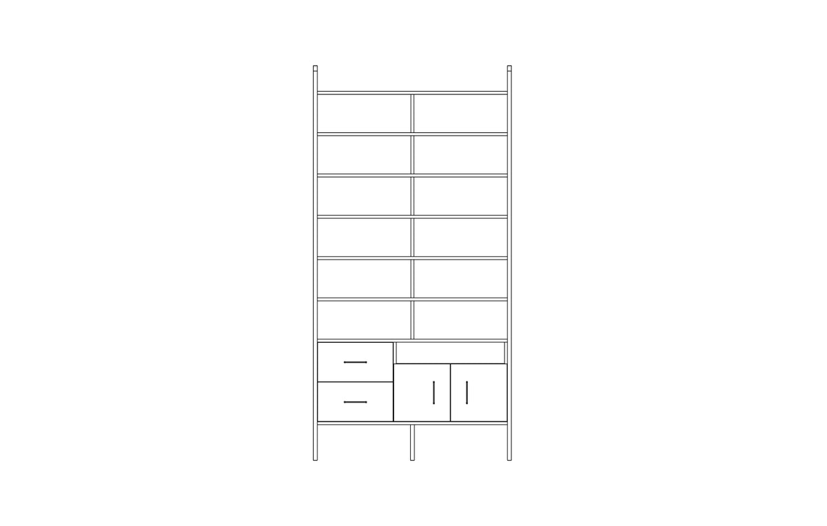 Tower bookcase in birch plywood, 240 x 120 cm, floor to ceiling open shelving