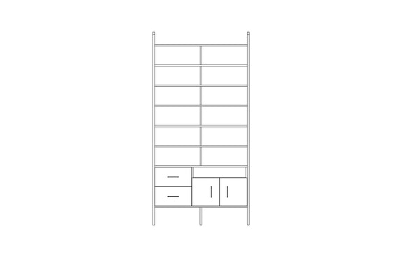 Tower bookcase in birch plywood, 240 x 120 cm, floor to ceiling open shelving
