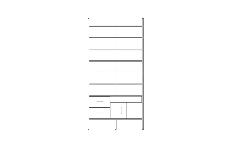 Tower bookcase in birch plywood, 240 x 120 cm, floor to ceiling open shelving