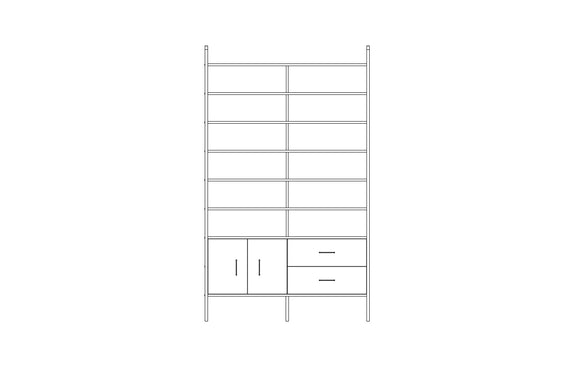 Tower bookcase in birch plywood, 240 x 143 cm, floor to ceiling open shelving