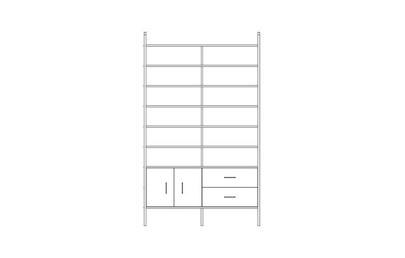 Tower bookcase in birch plywood, 240 x 143 cm, floor to ceiling open shelving
