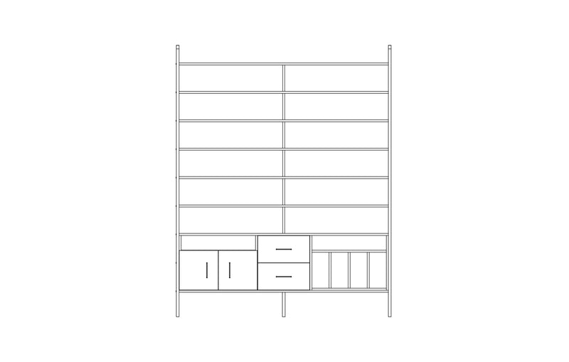 Tower bookcase in birch plywood, 240 x 189 cm, floor to ceiling open shelving