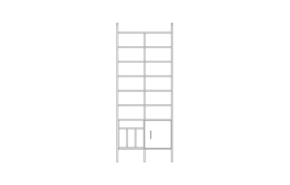 Tower bookcase in birch plywood, 240 x 97 cm, floor to ceiling open shelving