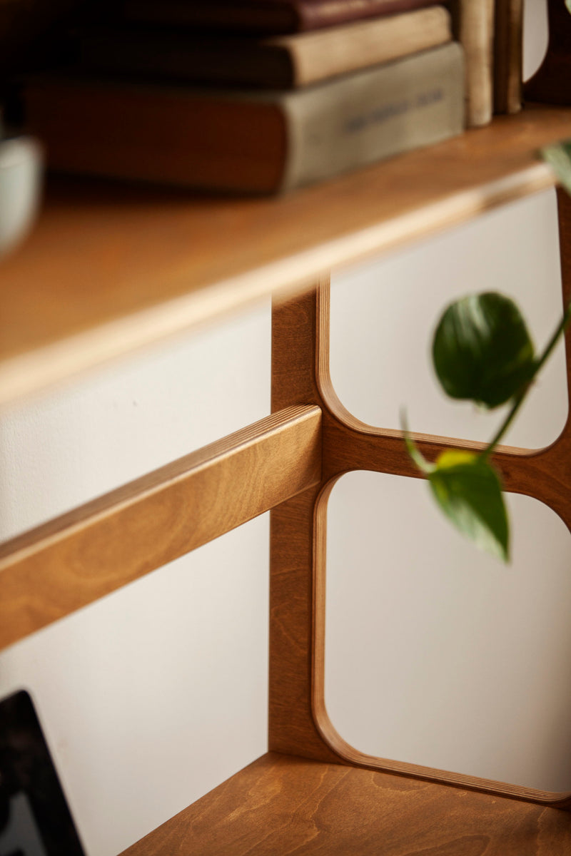 Mid-Century Desk with Shelves, Maxi, 190 cm, in walnut birch plywood (view 3)